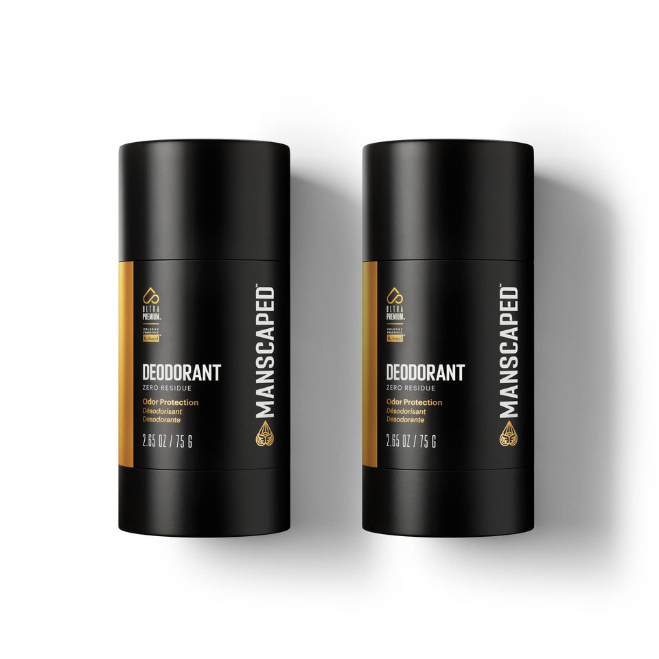 MANSCAPED front packaging showing two sticks and brand benefit of clear wear