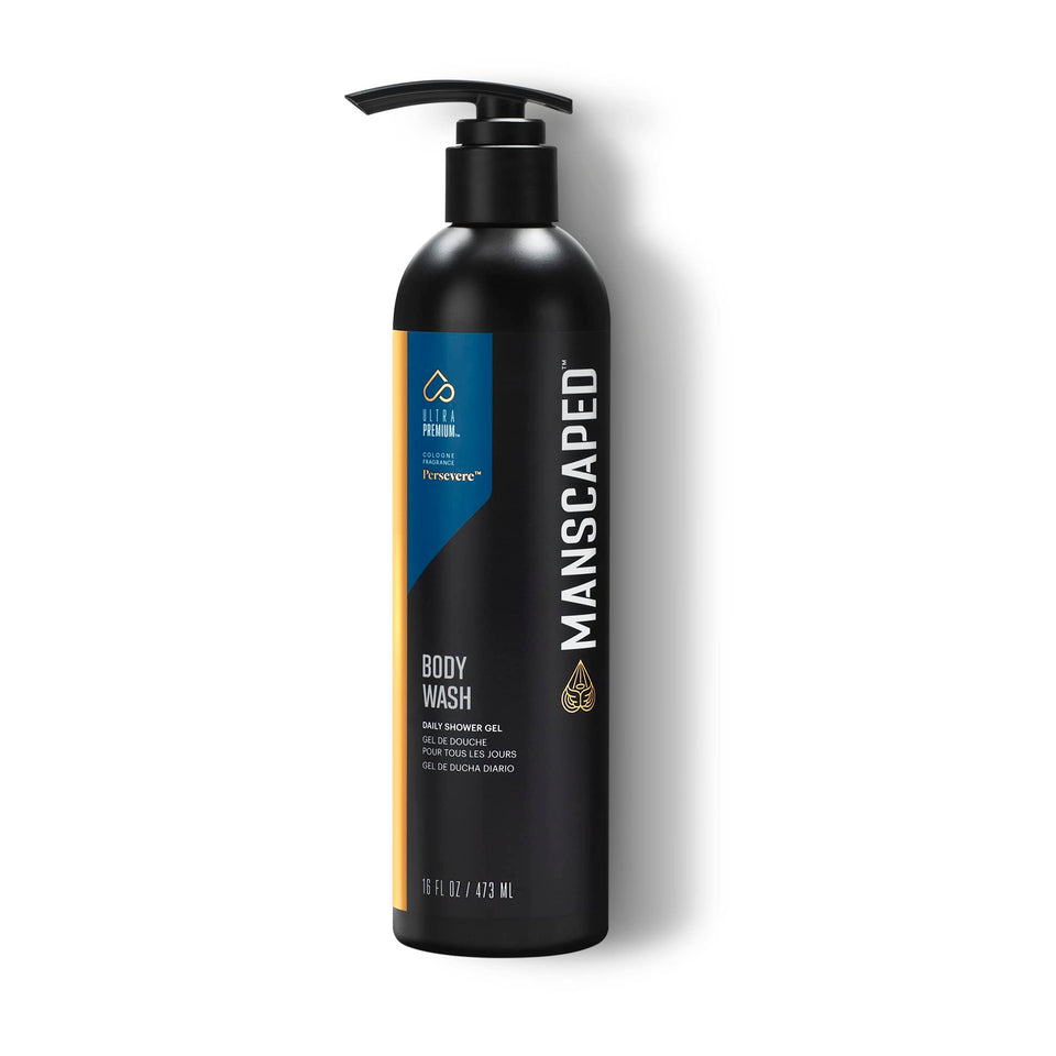 MANSCAPED front packaging showing 16 oz bottle and persevere branding for confidence