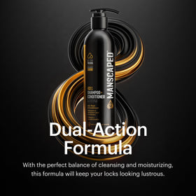 MANSCAPED being used in shower demonstrating fast one-step wash and condition