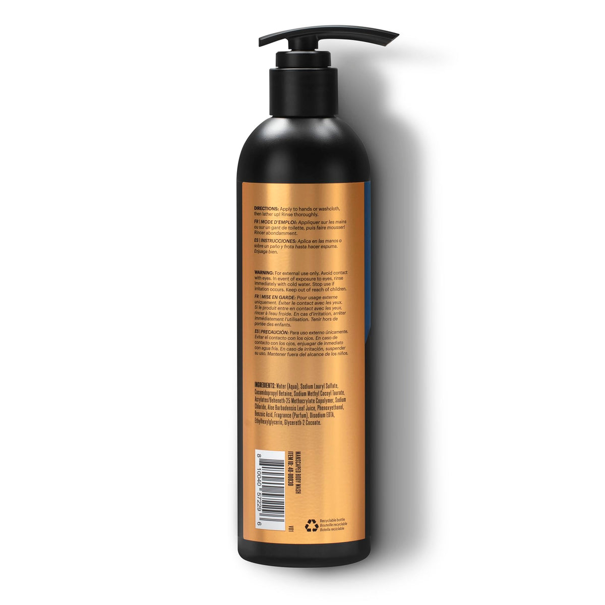 MANSCAPED ingredients label with aloe and sea salt noted for moisturizing benefits