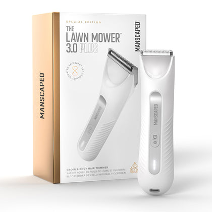 MANSCAPED Lawn Mower 3.0 Plus front view showing ergonomic shape and white finish benefits comfort