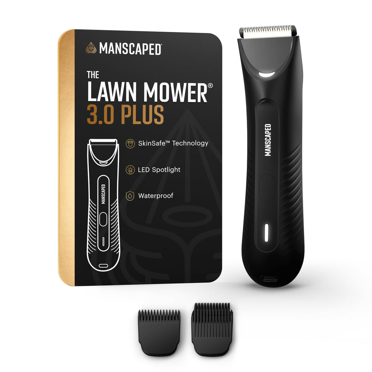 MANSCAPED front view of trimmer highlighting ergonomic design and benefit