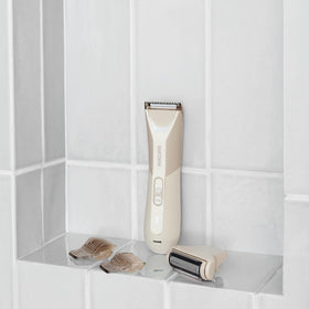 MANSCAPED LED illumination in use improving visibility for precise groin grooming