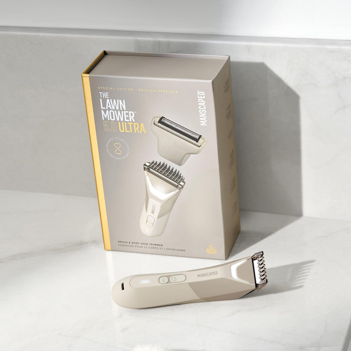 MANSCAPED lifestyle bathroom vanity scene illustrating convenient daily grooming