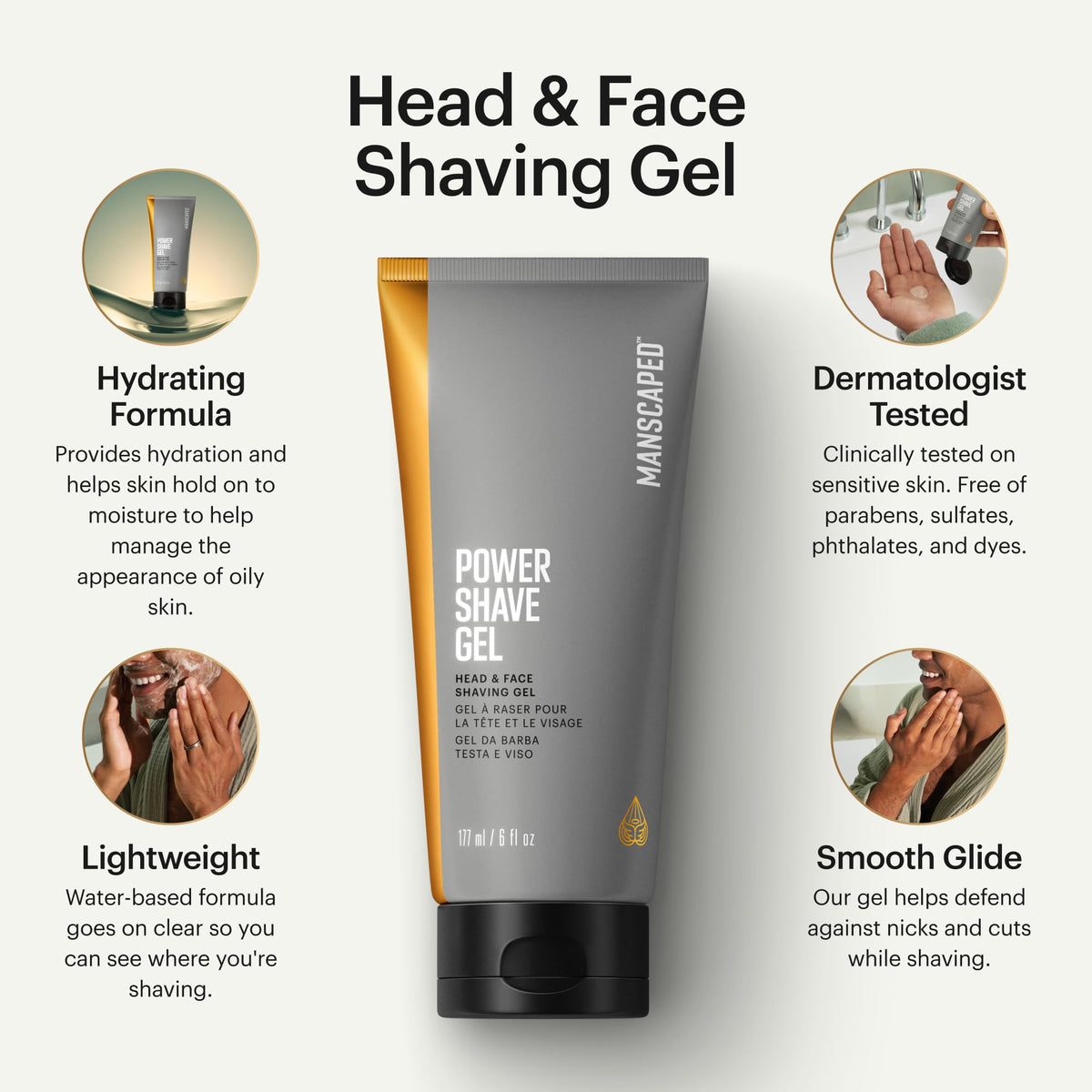 MANSCAPED gel texture close-up demonstrating smooth glide and clear visibility during shaving