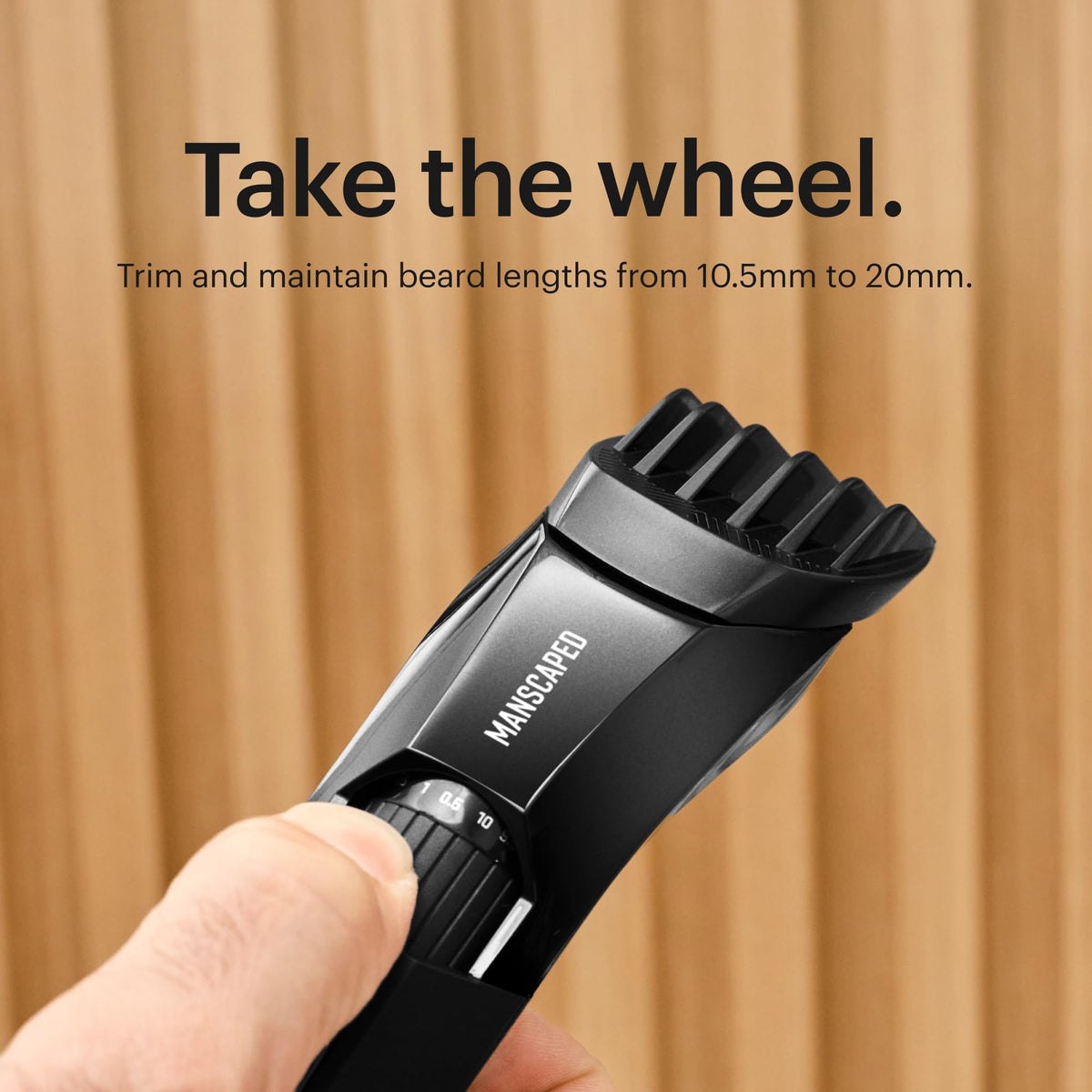 MANSCAPED comparison showing 10.5mm to 20mm settings for precise styling