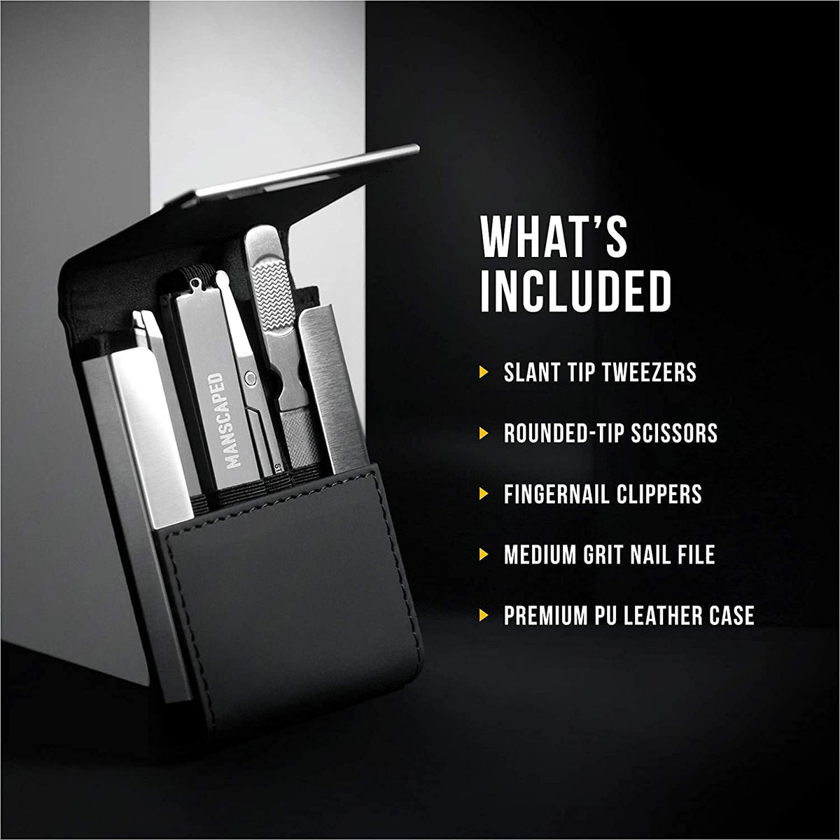 MANSCAPED tools secured inside compact PU leather travel case for protected portable storage