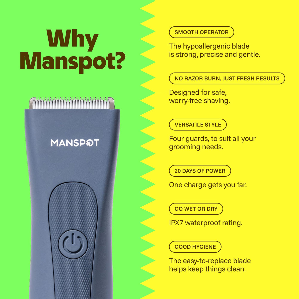 MANSPOT close-up of ceramic blade head highlighting smooth, safer shave