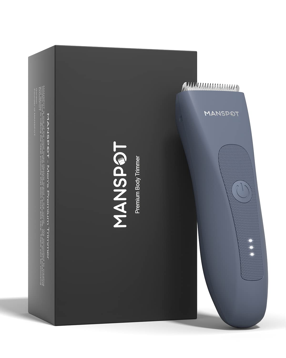 MANSPOT front view of trimmer kit showing tools and guards for neat grooming