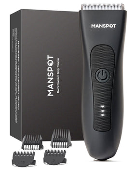 MANSPOT front view of kit showcasing trimmer and guards for complete grooming