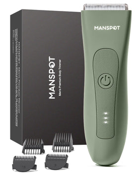 MANSPOT front view showing trimmer and guards, clear layout for quick setup