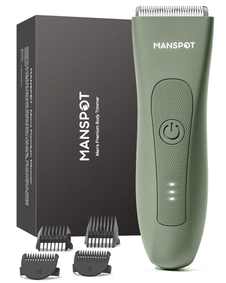 MANSPOT front view showing trimmer and guards, clear layout for quick setup