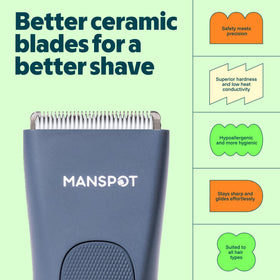 MANSPOT held in hand to show compact size and travel-friendly benefit