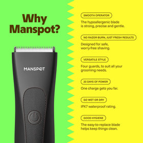 MANSPOT SpotGlide ceramic blade close-up showing smooth, low-friction cutting