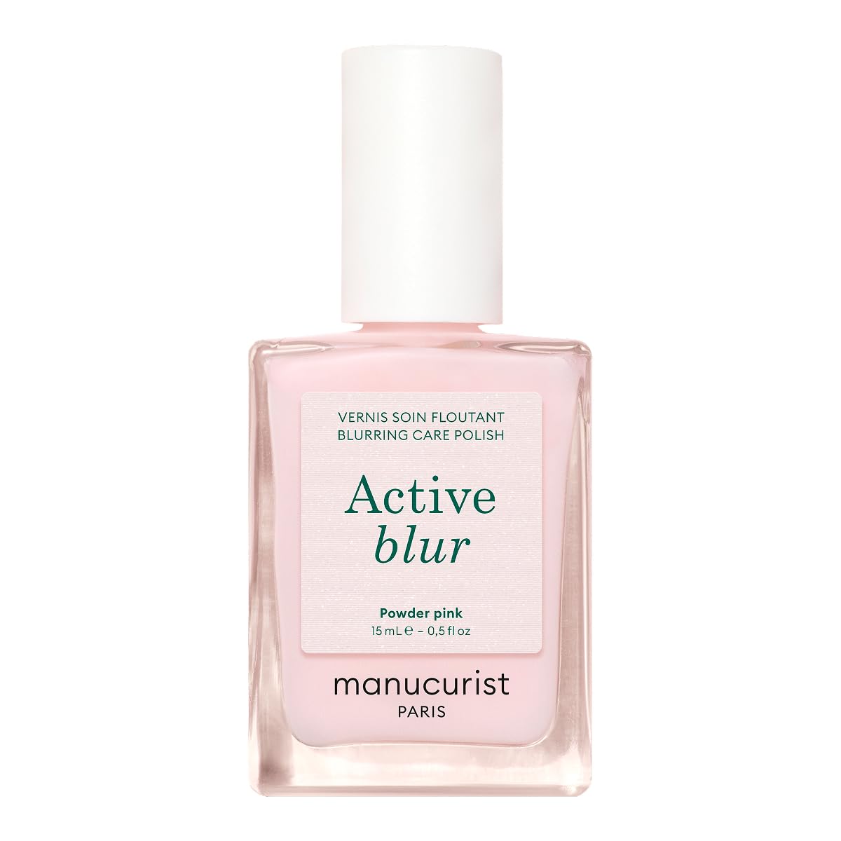 Manucurist bottle front packaging showing powder-pink matte shade and benefits