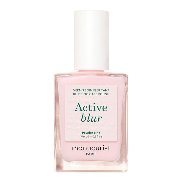 Manucurist bottle front packaging showing powder-pink matte shade and benefits
