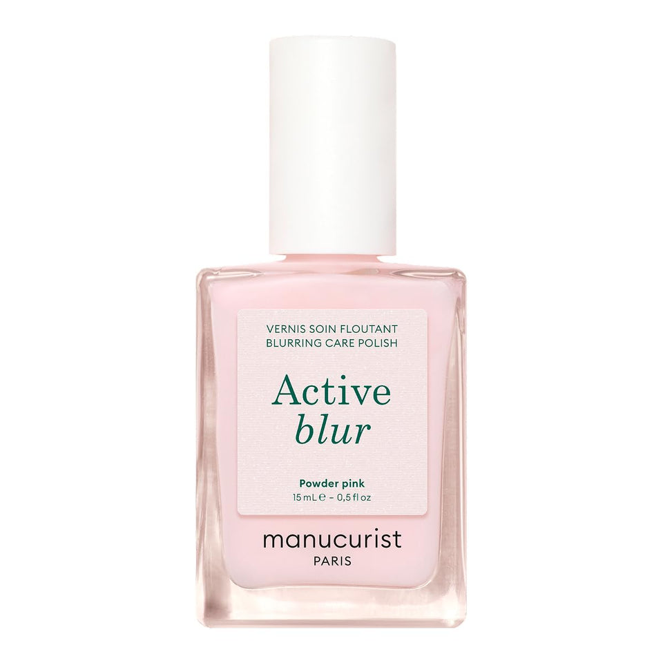 Manucurist bottle front packaging showing powder-pink matte shade and benefits