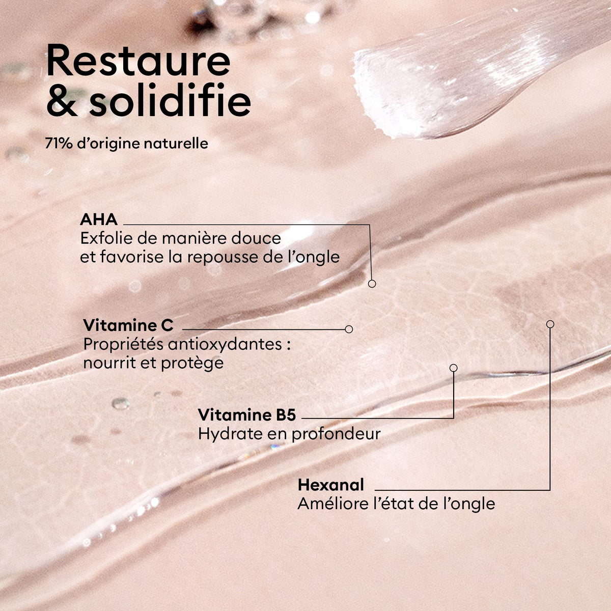Manucurist base coat application in use to strengthen and reduce breakage