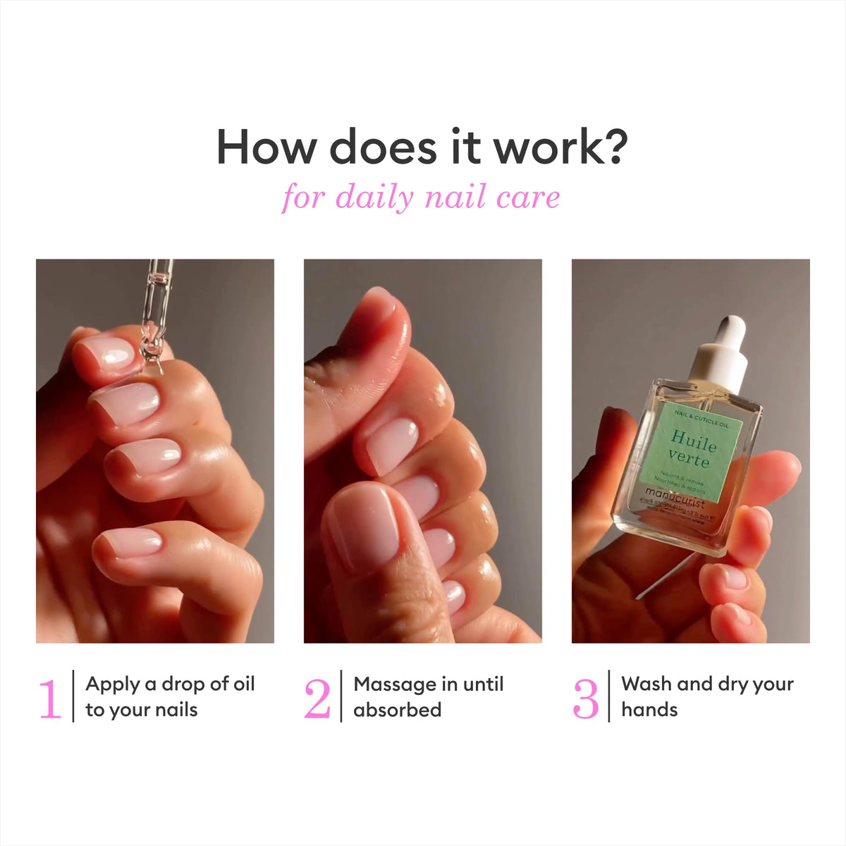 Manucurist Green Oil dropper dispensing a droplet for precise application