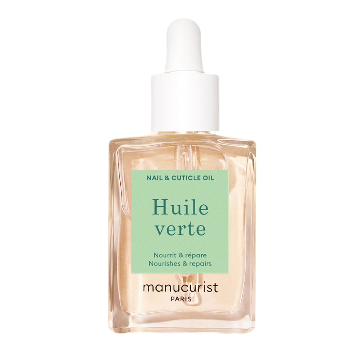 Manucurist Green Oil front bottle showing label and compact size benefits