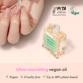 Manucurist Green Oil next to everyday objects showing 0.5 fl oz scale