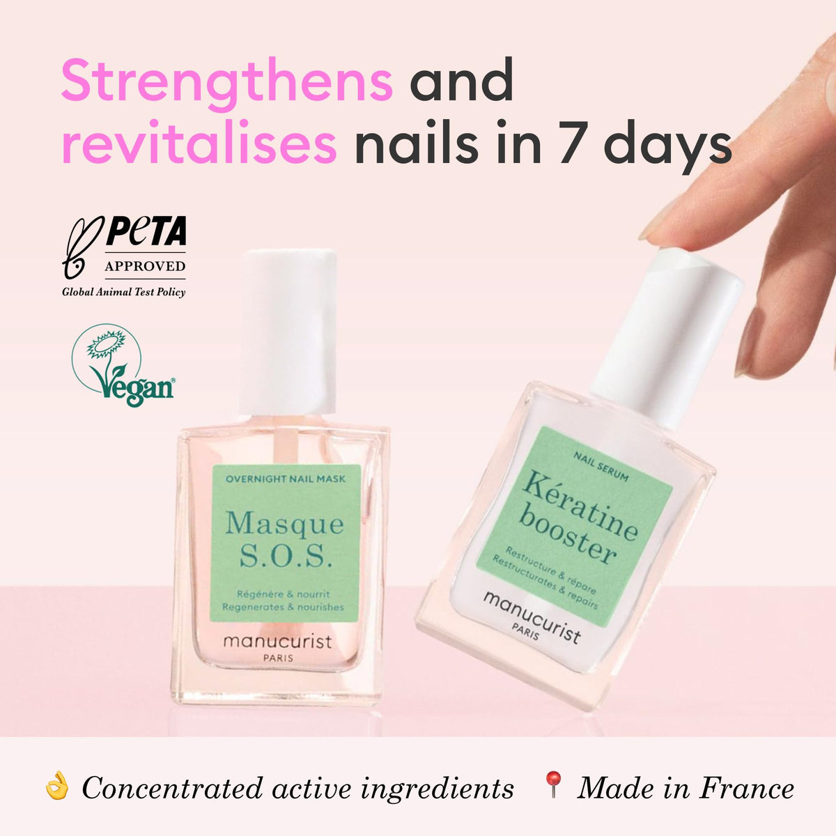 Manucurist Keratin Booster bottle close-up showing concentrated serum strengthens nails