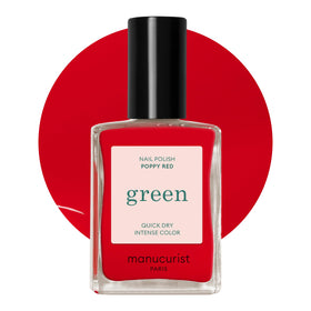 Manucurist bottle front view showing poppy red color and glossy finish benefit