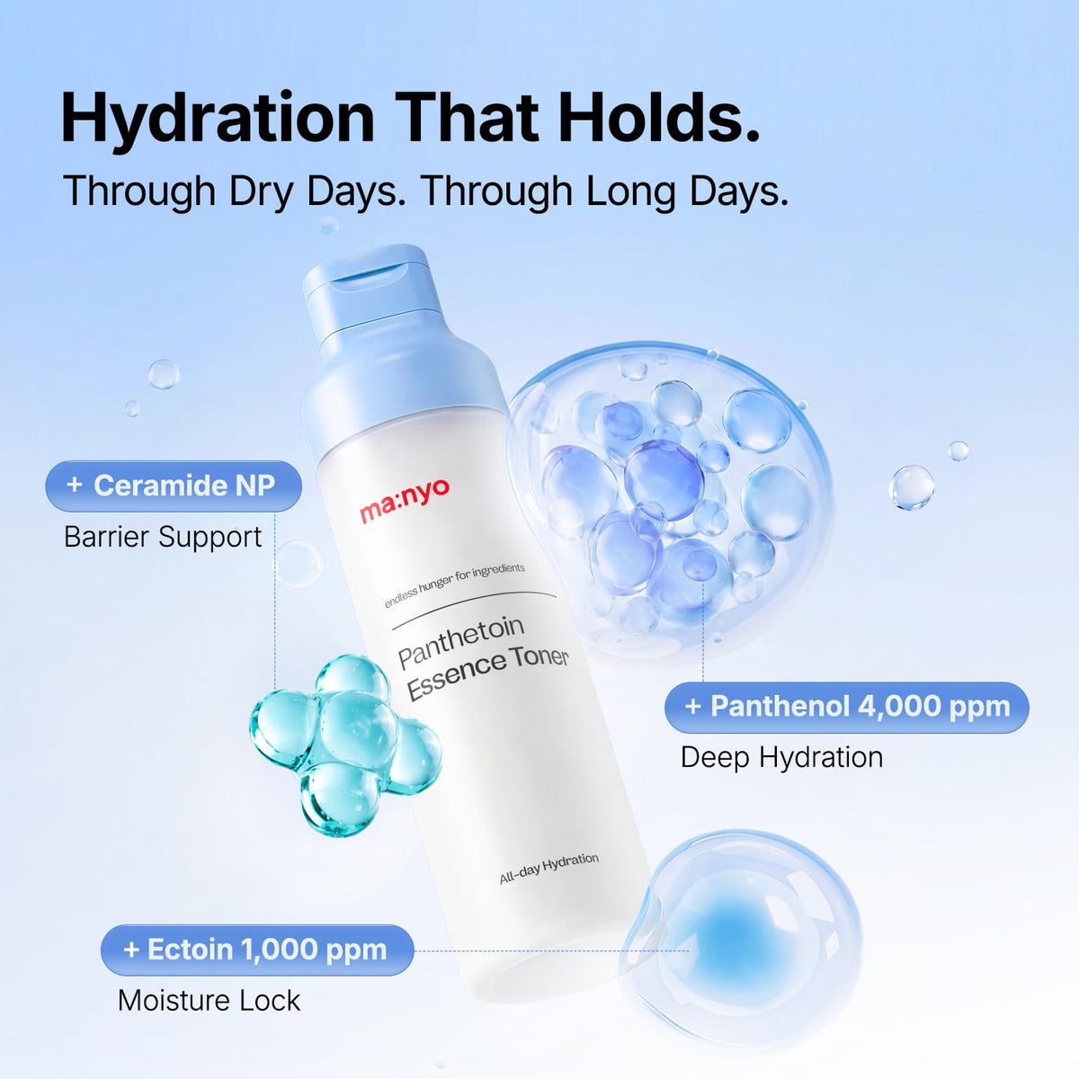 ma:nyo close-up of clear lightweight texture, highlights fast absorption