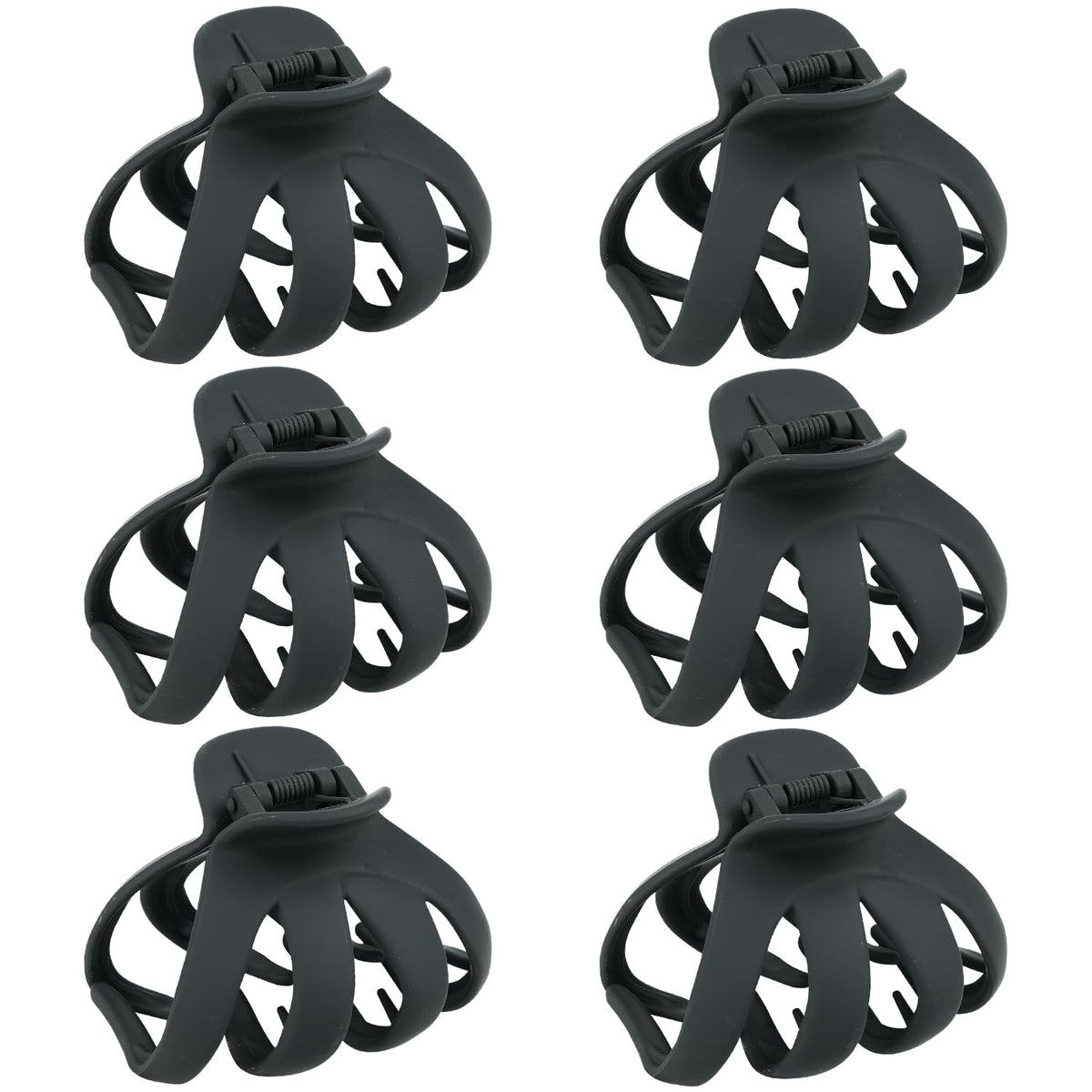 MAORULU front view of six-pack large claw clips showing matte finish and colors, adds reliable styling