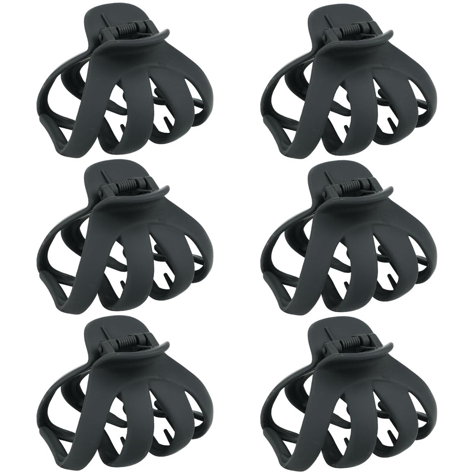 MAORULU front view of six-pack large claw clips showing matte finish and colors, adds reliable styling