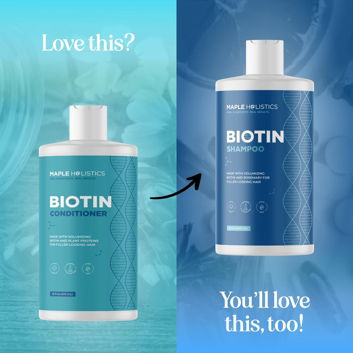 Maple Holistics before and after fine hair showing increased body and movement