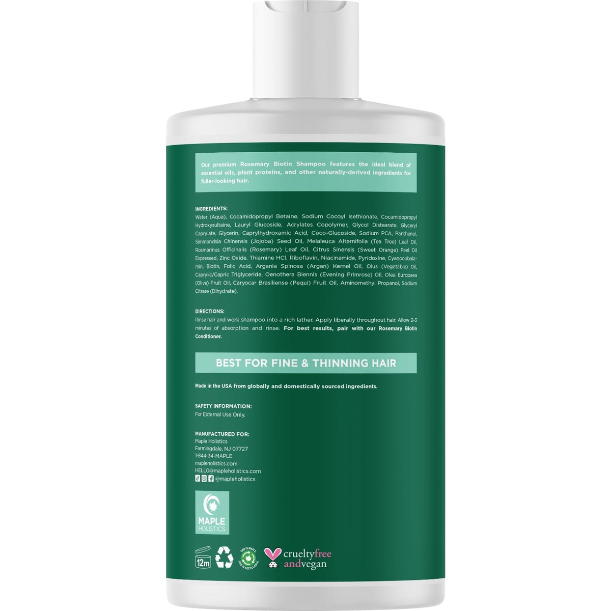 Maple Holistics biotin and B vitamins label detail signaling nutrient support