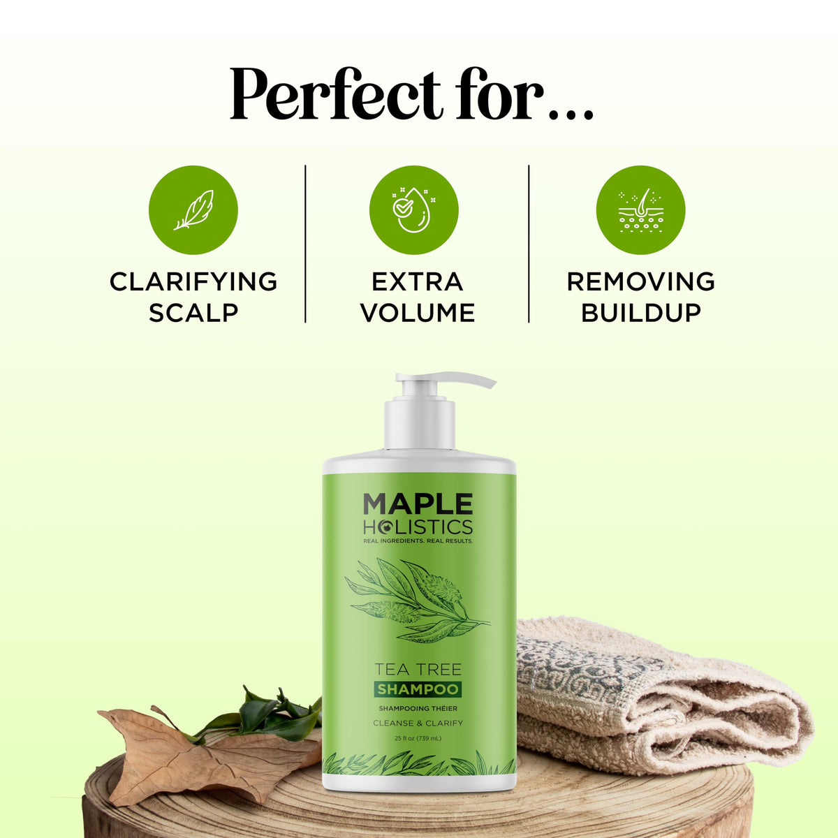 Maple Holistics bottle pouring shampoo illustrating easy dispensing