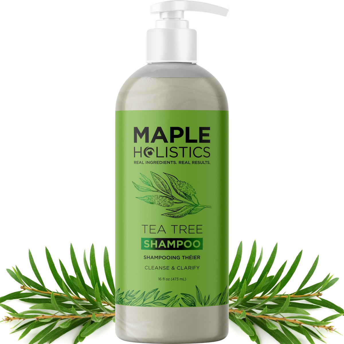 Maple Holistics front bottle showing label and benefits