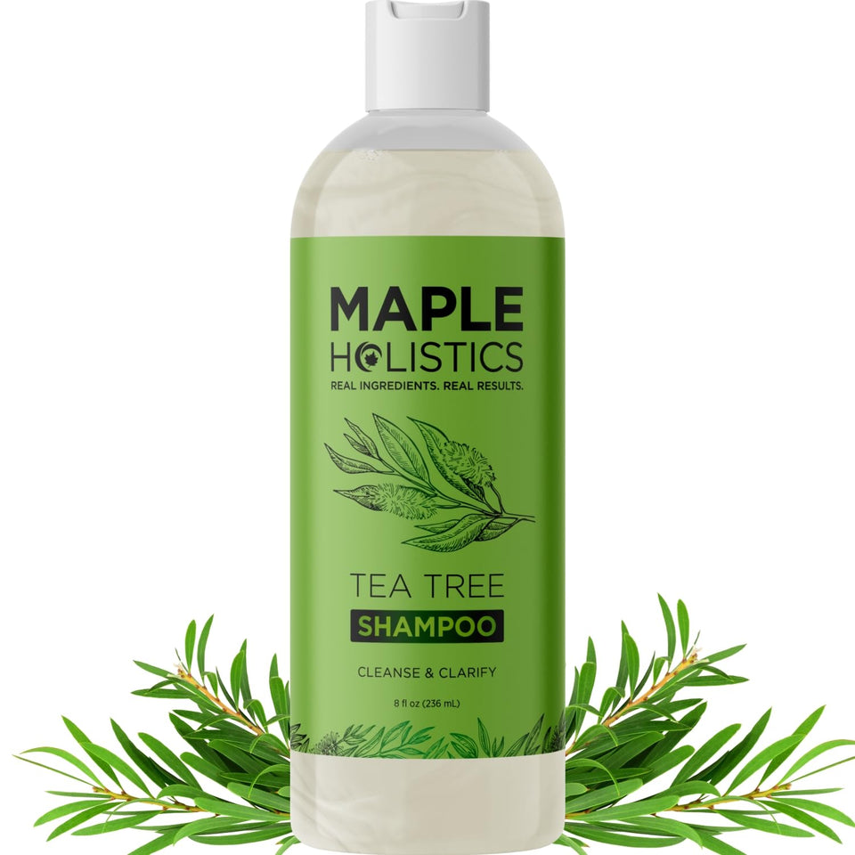 Maple Holistics front bottle view showing clear clarifying shampoo benefits