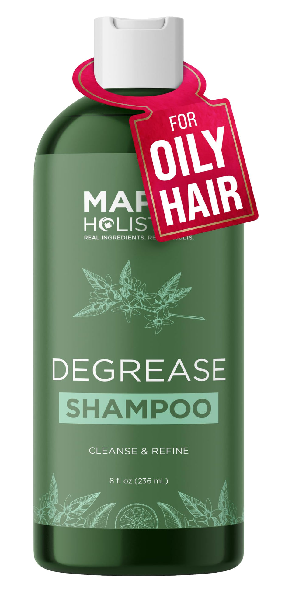 Maple Holistics bottle front view showing clarifying shampoo benefits