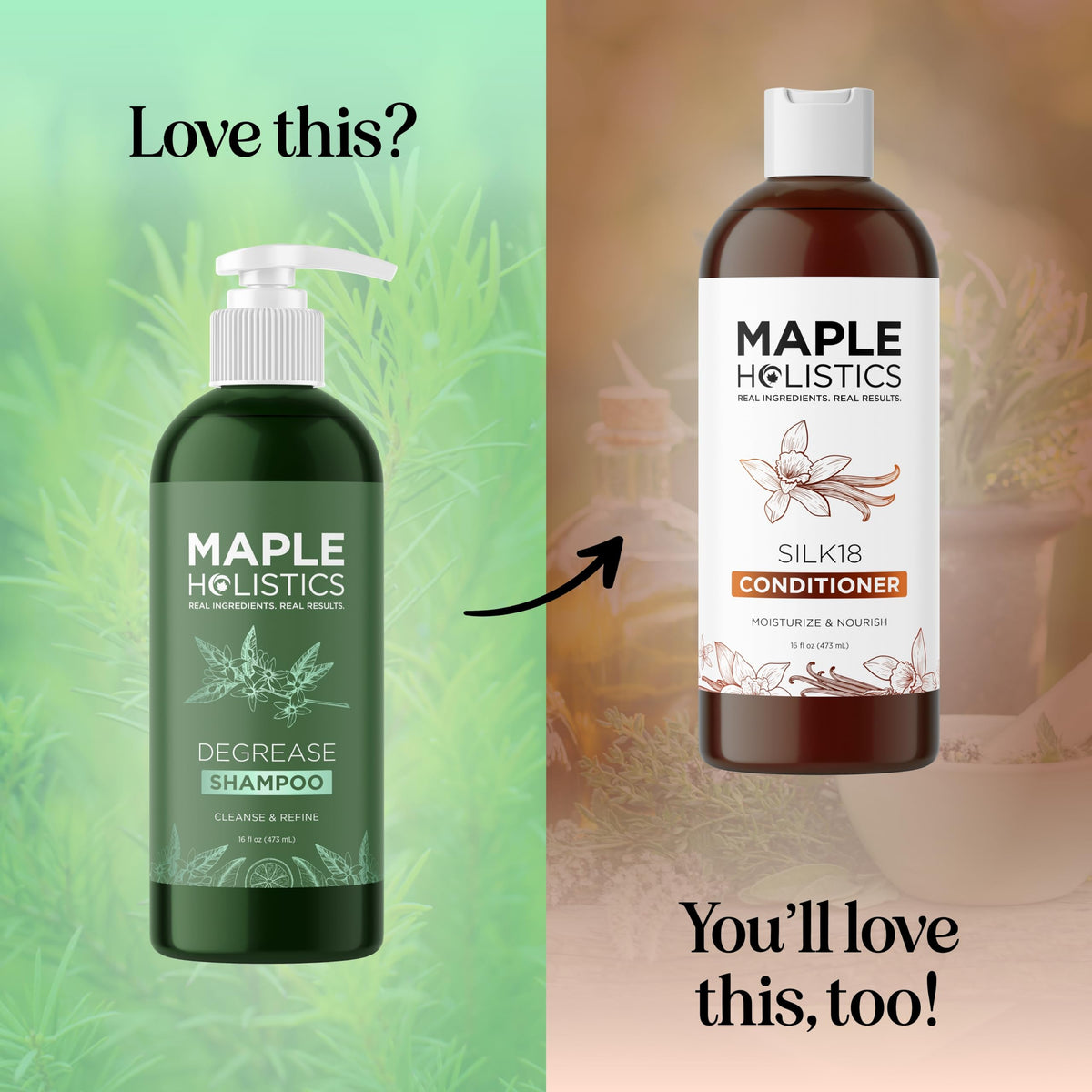 Maple Holistics bottle held in hand to show size and real-world scale