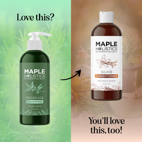 Maple Holistics bottle held in hand to show size and real-world scale