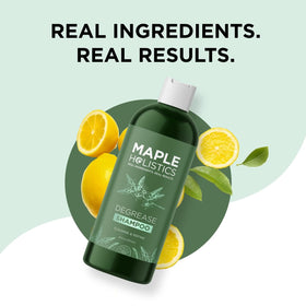 Maple Holistics shampoo in use on scalp illustrating effective degreasing