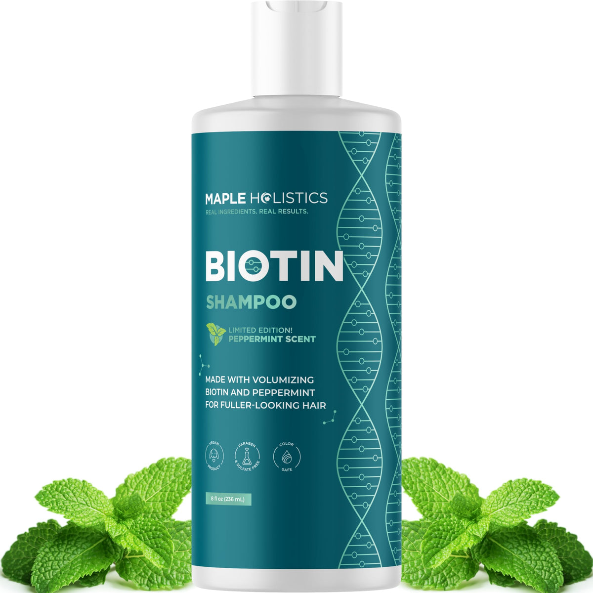 Maple Holistics front bottle showing label and volume benefit