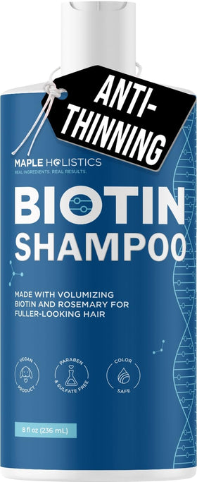 Maple Holistics front packaging showing rosemary and biotin for fuller-looking hair