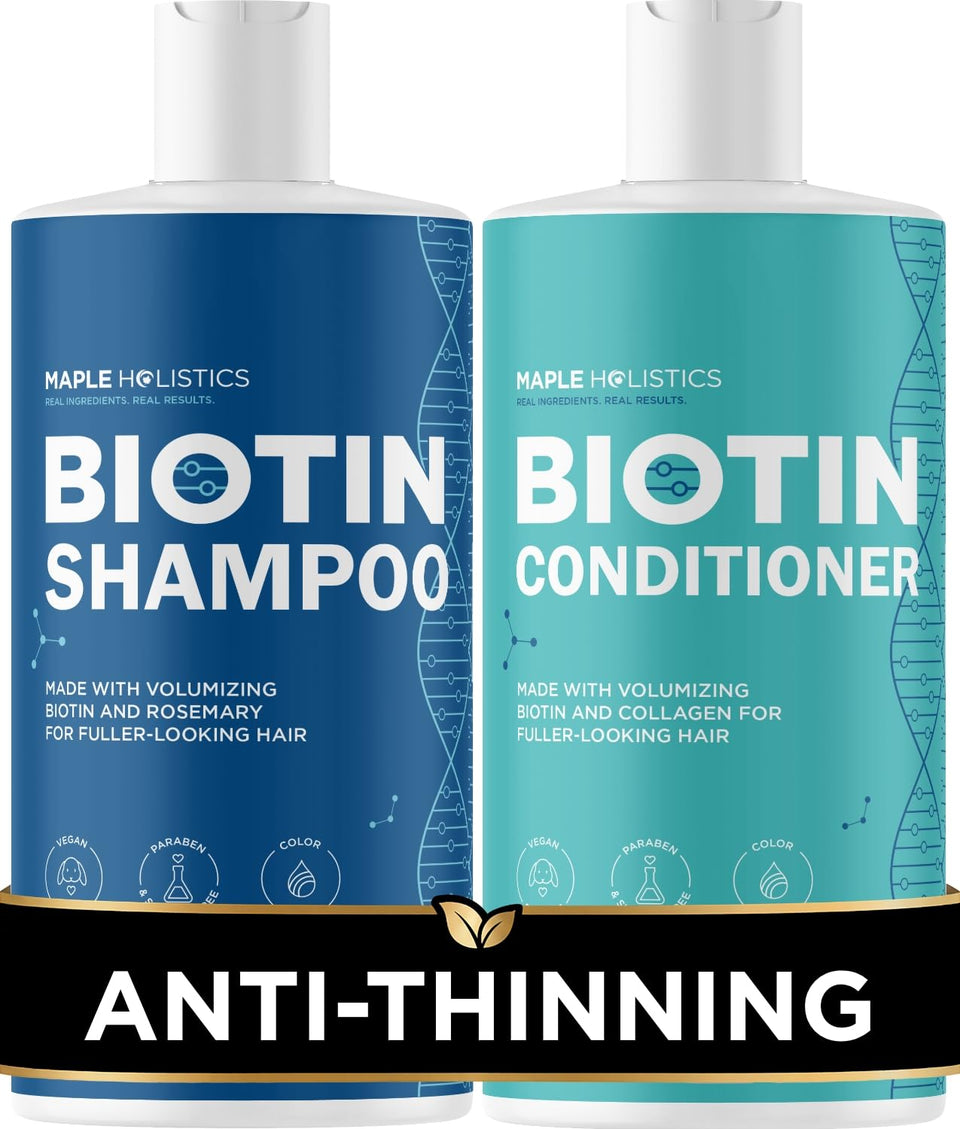 Maple Holistics front packaging showing rosemary biotin duo for fuller hair