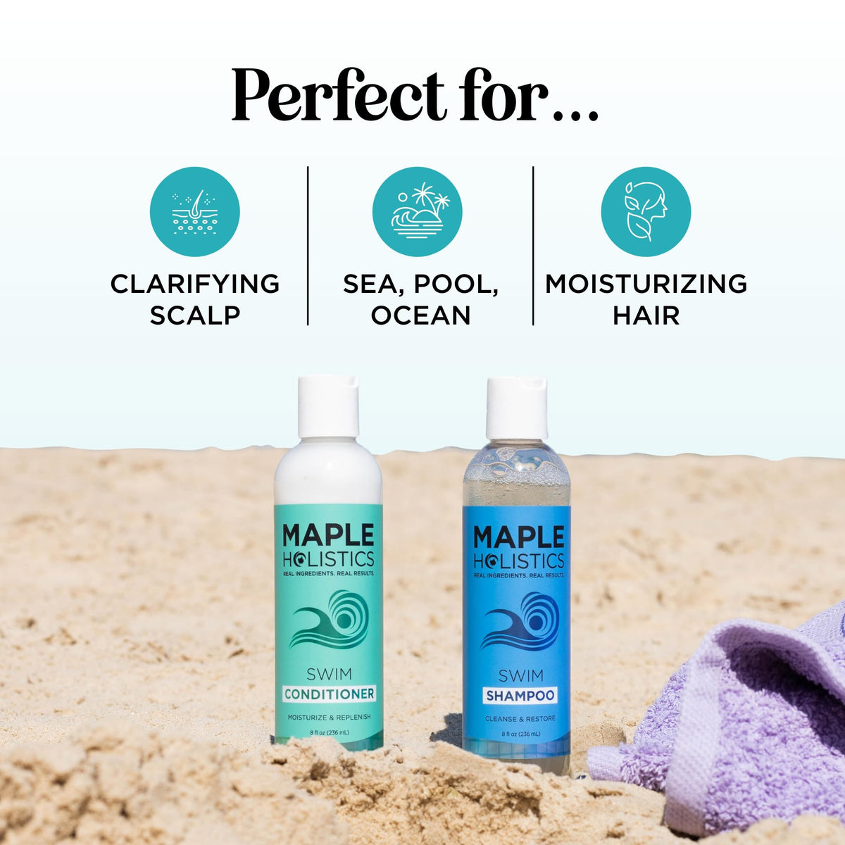 Maple Holistics bottles beside a ruler showing size and scale for travel convenience