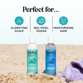 Maple Holistics bottles beside a ruler showing size and scale for travel convenience
