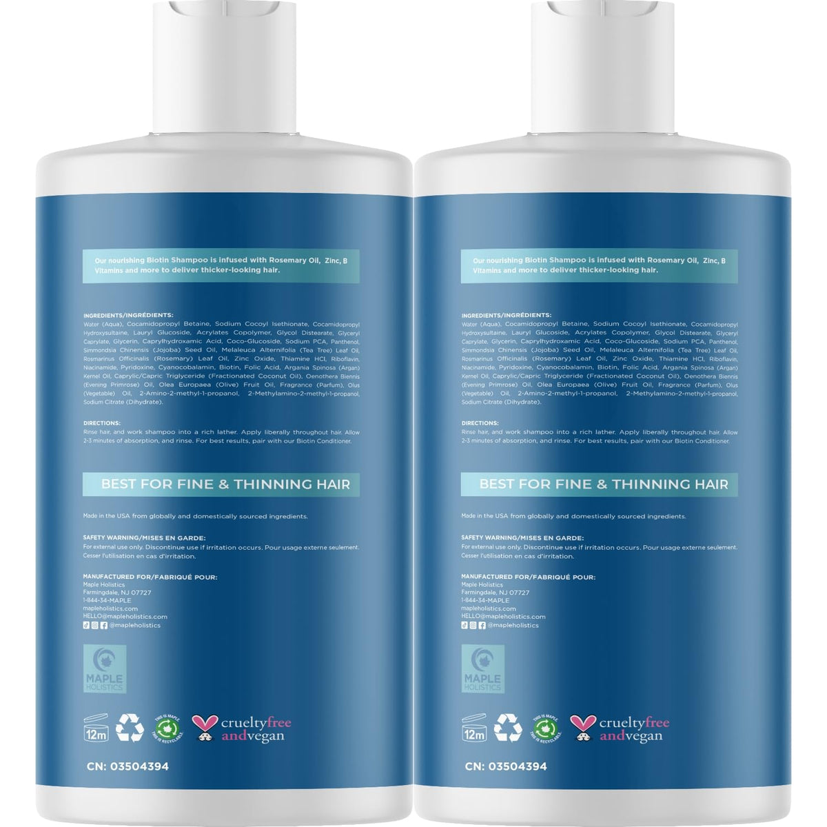 Maple Holistics pump and label close-up showing natural ingredients