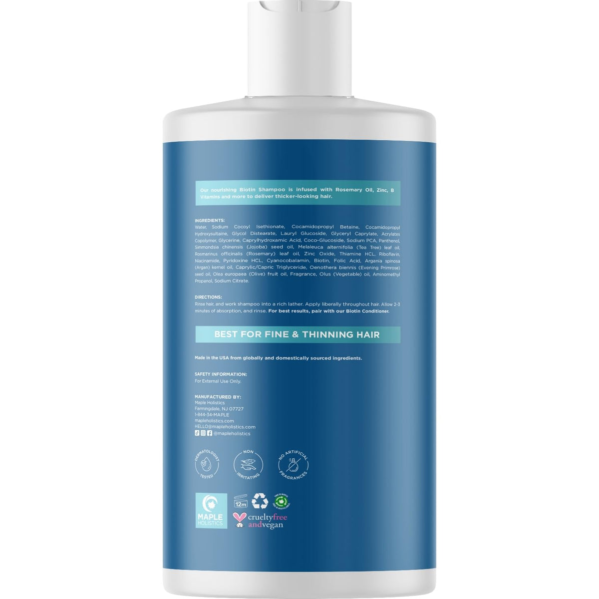 Maple Holistics close-up of pump and ingredient label highlighting clean formula and easy dispensing