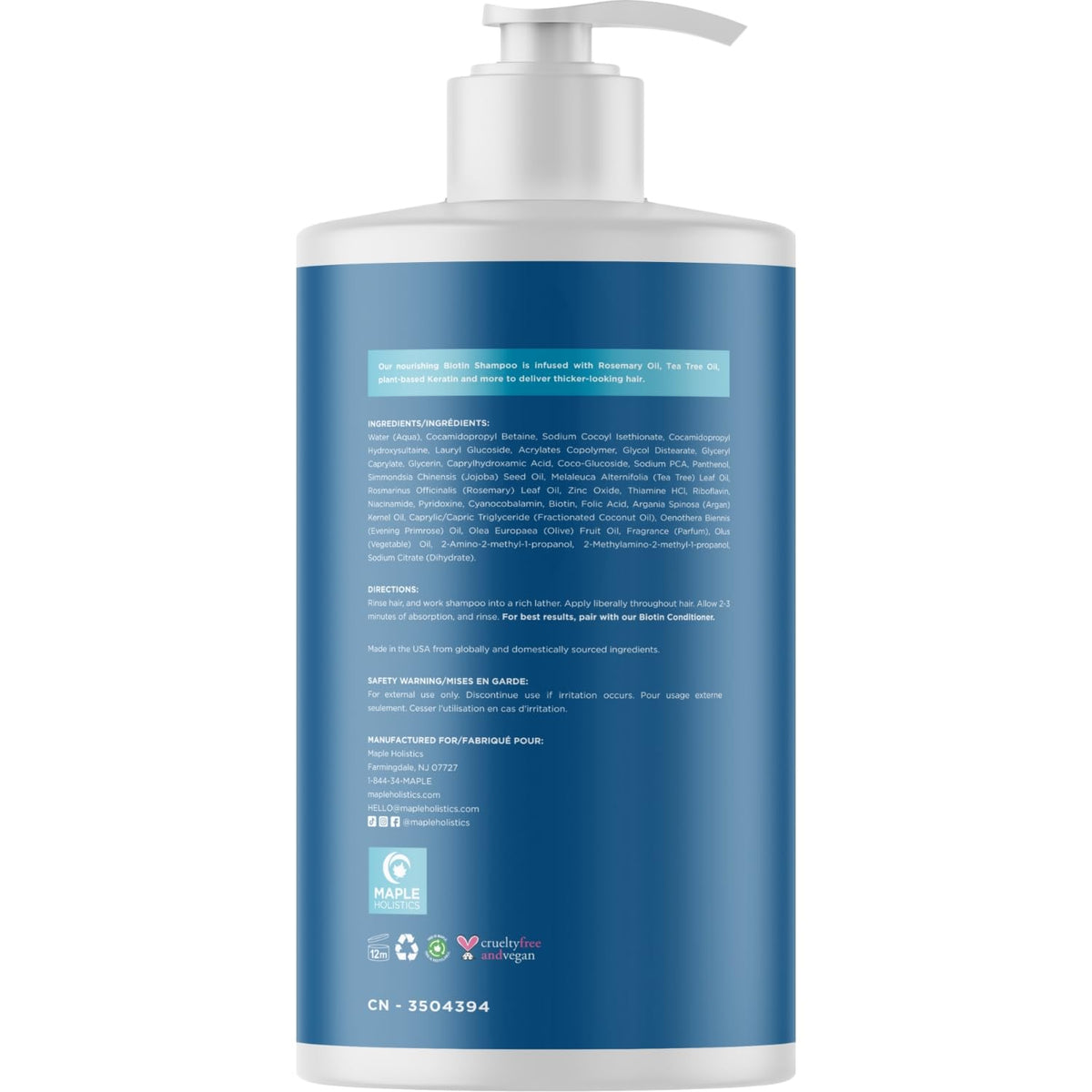 Maple Holistics back label close-up with ingredient and usage details benefit