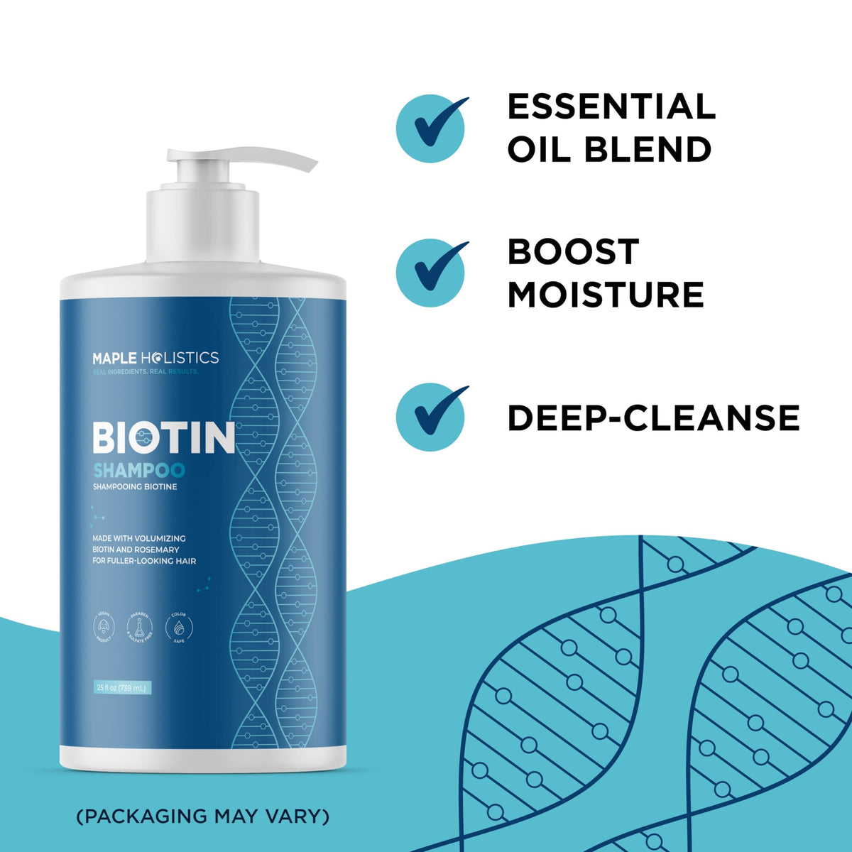 Maple Holistics shampoo pouring into hand demonstrating gentle lather benefit