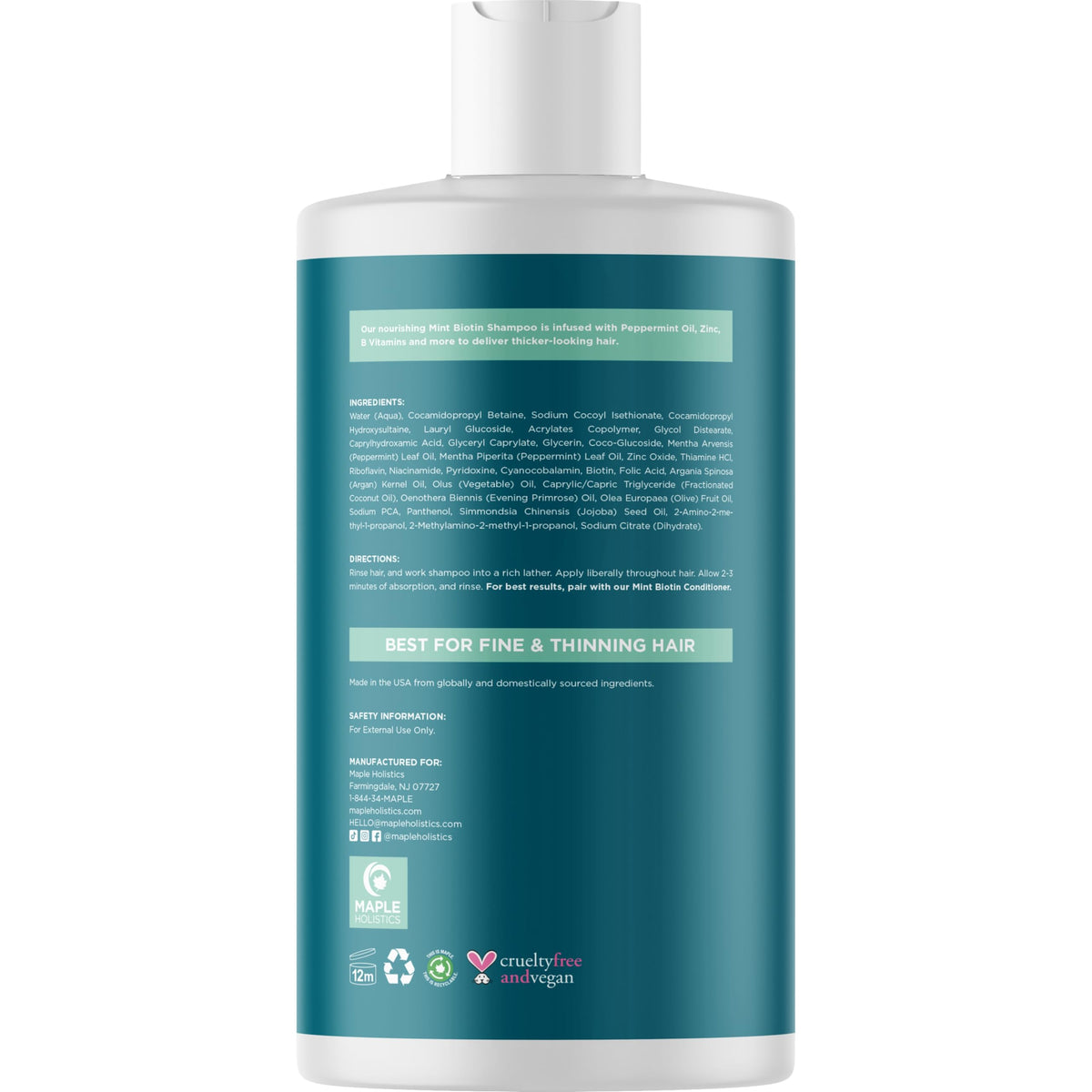 Maple Holistics shampoo poured into palm demonstrating product texture and sizing
