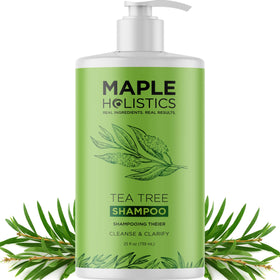 Maple Holistics front label showing tea tree shampoo and size